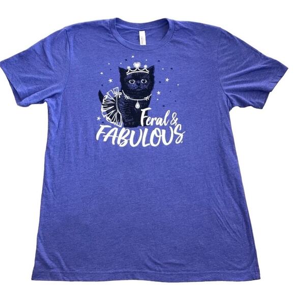 Feral & Fabulous Purple Cat with Crown Tee Large - Picture 1 of 3